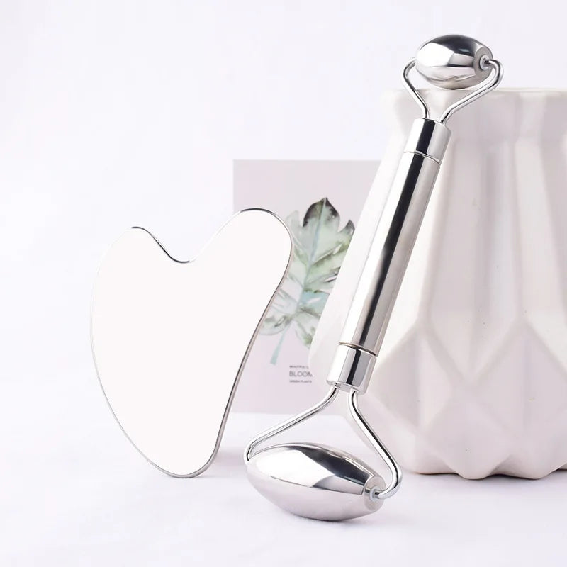 ClayoSkin: Stainless Steel Face Roller and Gua Sha Set